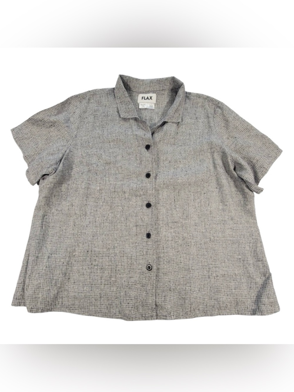 Flax Light Gray Short Sleeve Button-Down Linen Blend Shirt